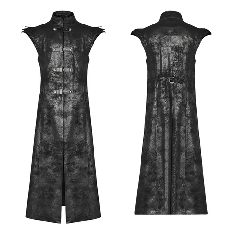 Gothic Style Sleeve Stacked Black Long Vest for Men.