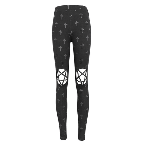 Dark Cross-Cutout Punk Style Leggings for Women.