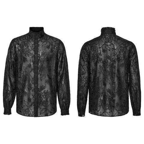 Floral Print Gothic Style Black Shirt for Men.