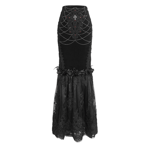 Elegant Alt Fashion: Black Skirt with Lace and Florals.