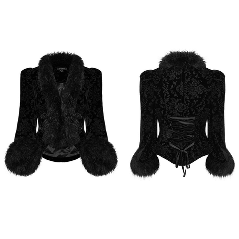 Victorian-Inspired Faux Fur Collar Lace-Up Jacket