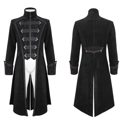 Gothic Style Velvet Black Coat with Luxurious Details.