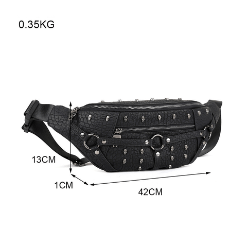 Unisex Gothic Waist Bag - Metal Skulls Meet Fashionable Flair.