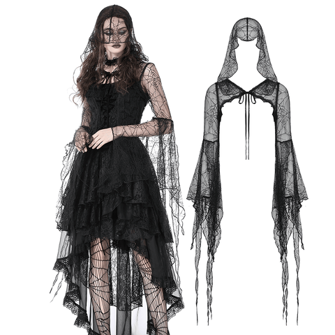 Gothic Black Lace Cape with Hood for Women.