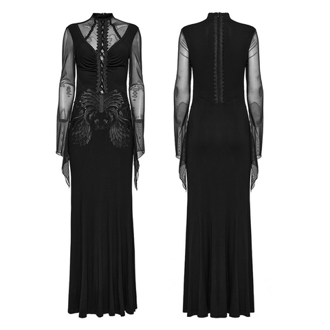 Elegant Long Gothic Dress with Lace Detail for Women.