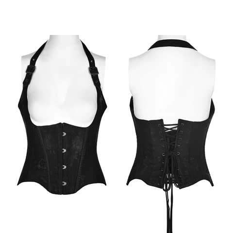 Gothic Style Black Lace-up Corset Top for Women.