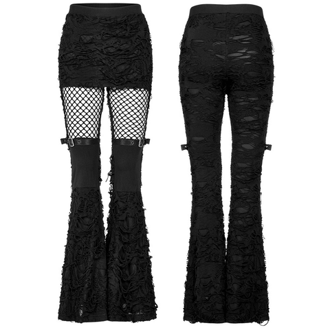 Edgy Style: Gothic Flare Long Pants with Mesh Detailing.