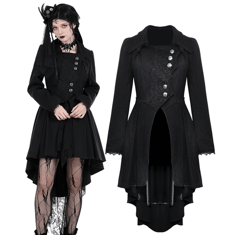 Vintage-Inspired Black Tailcoat with Lace Detailing.