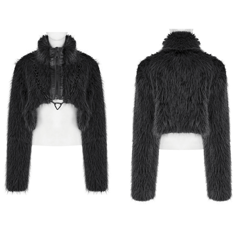 Edgy Faux Fur Jacket with Chain Accent for Women.