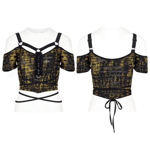 Stylish Gothic Knitted Print T-shirt with Strap Detail.