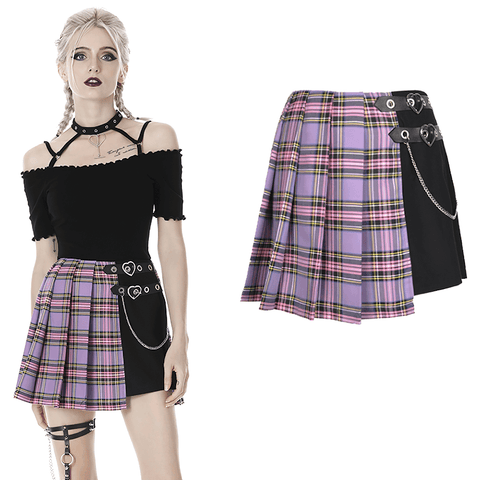 Fashion Plaid Skirt with Chains - Grunge, Punk Aesthetic.