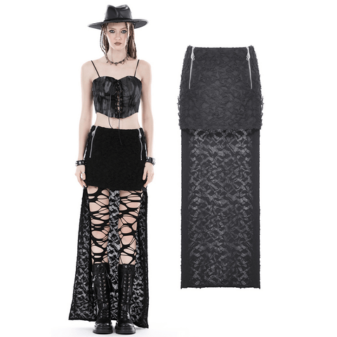Embrace the Darkness with our Black High-Low Lace Skirt.