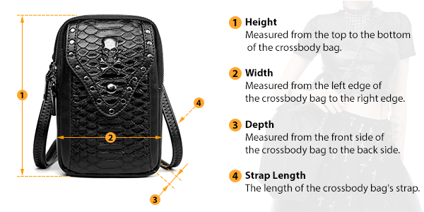 This picture shows how to measure Crossbody Bag size by HARD'N'HEAVY.