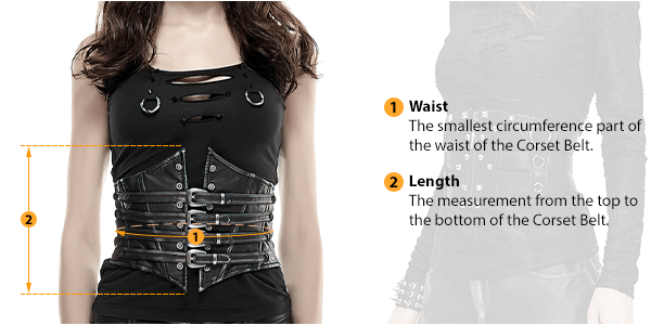 This picture shows how to measure Female Corset Belt size by HARD'N'HEAVY.