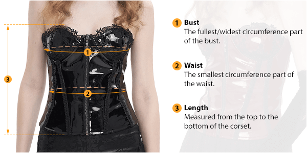 This picture shows how to measure Female Corset size by HARD'N'HEAVY.