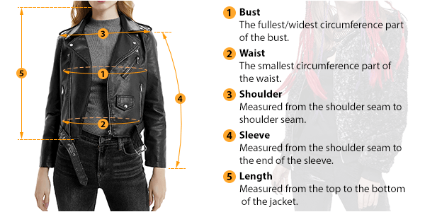This picture shows how to measure Female Jacket size by HARD'N'HEAVY.