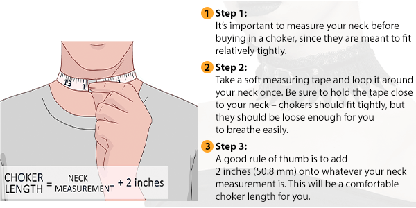 This picture shows how to measure Female Neckwear size by HARD'N'HEAVY.
