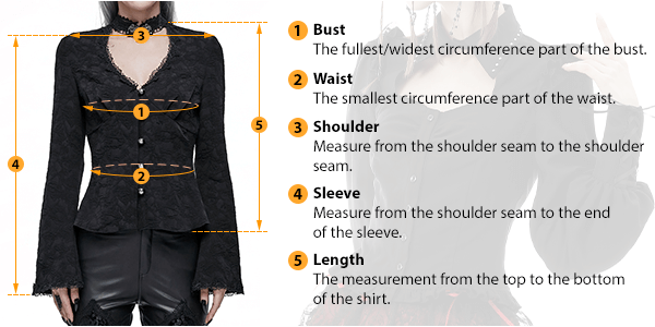 This picture shows how to measure Female Shirt size by HARD'N'HEAVY.