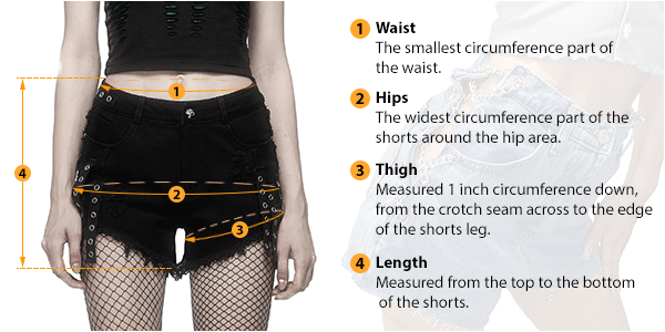 This picture shows how to measure Female Shorts size by HARD'N'HEAVY.