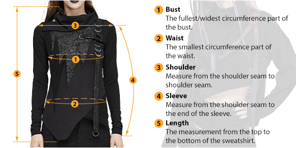 This picture shows how to measure Female Sweatshirt size by HARD'N'HEAVY.