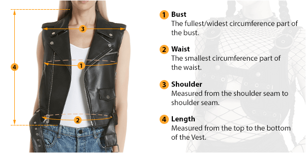 This picture shows how to measure Female Vest size by HARD'N'HEAVY.