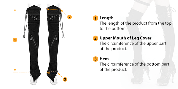 This picture shows how to measure Female Leg Warmers size by HARD'N'HEAVY.