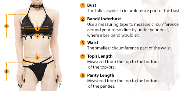 This picture shows how to measure Female Lingerie size by HARD'N'HEAVY.