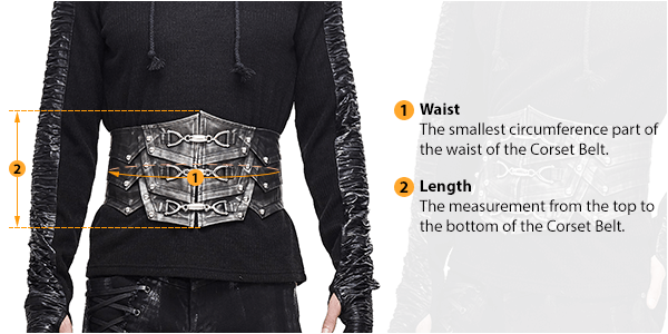 This picture shows how to measure Male Corset Belt size by HARD'N'HEAVY.