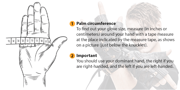 This picture shows how to measure Male Gloves size by HARD'N'HEAVY.