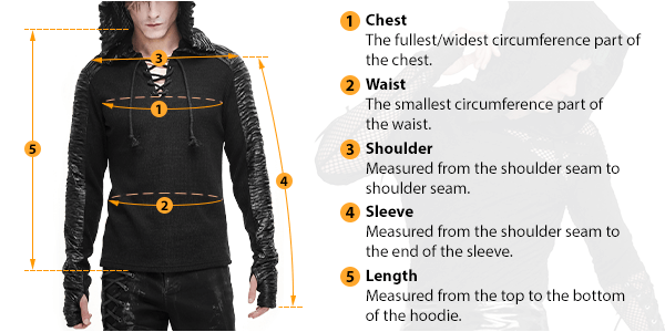 This picture shows how to measure Male Hoodie size by HARD'N'HEAVY.