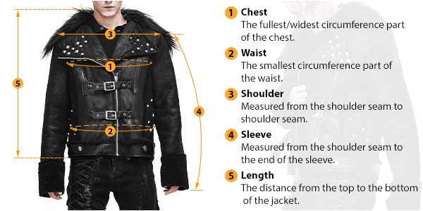 This picture shows how to measure Male Jacket size by HARD'N'HEAVY.