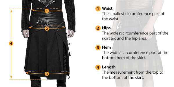 This picture shows how to measure Male Skirt or Kilt size by HARD'N'HEAVY.