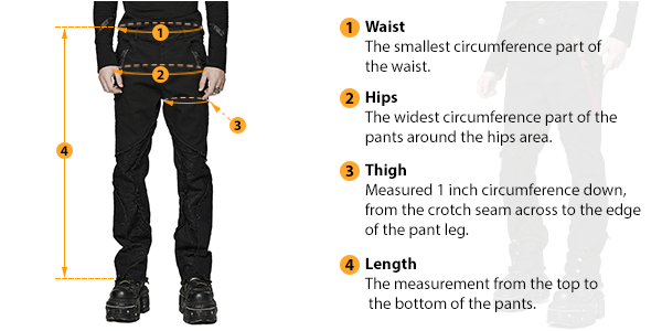 This picture shows how to measure Male Pants size by HARD'N'HEAVY.