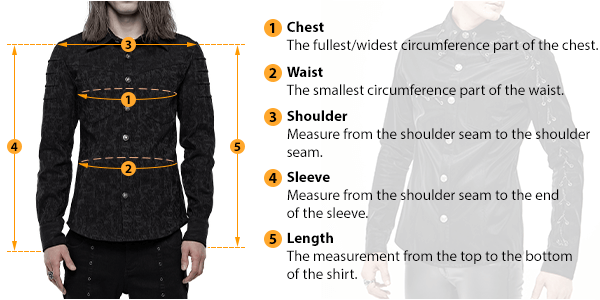 This picture shows how to measure Male Shirt size by HARD'N'HEAVY.
