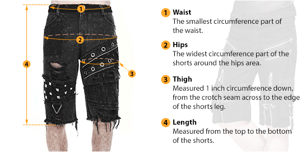 This picture shows how to measure Male Shorts size by HARD'N'HEAVY.