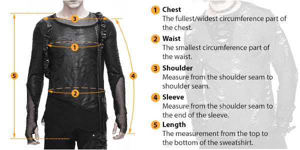 This picture shows how to measure Male Sweatshirt size by HARD'N'HEAVY.