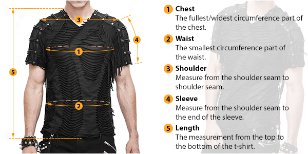 This picture shows how to measure Male T-Shirt size by HARD'N'HEAVY.