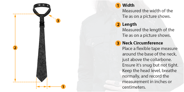 This picture shows how to measure Male Tie size by HARD'N'HEAVY.