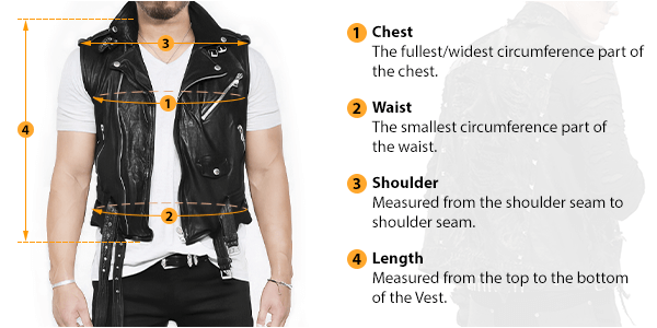 This picture shows how to measure Male Vest size by HARD'N'HEAVY.