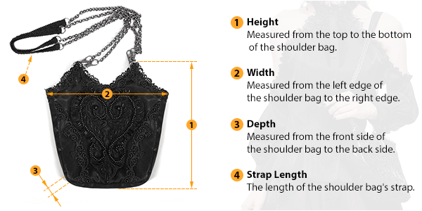 This picture shows how to measure Shoulder Bag size by HARD'N'HEAVY.