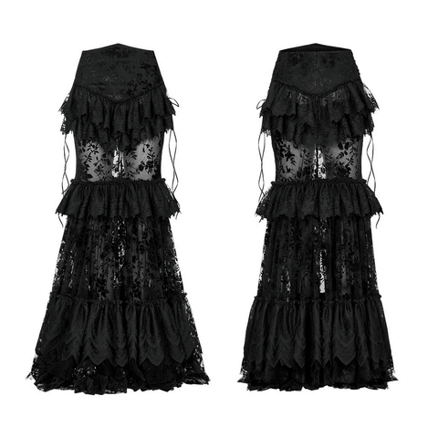 Goth Perspective Lace-Trim Flocking Skirt.