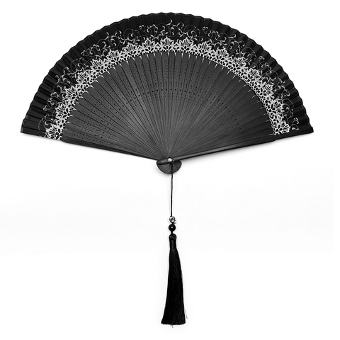 Goth Carving Fan - Dark Elegance and Lace Intricacy.