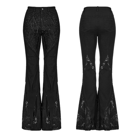 Elegant Goth Flared Long Pants with Lace Detail