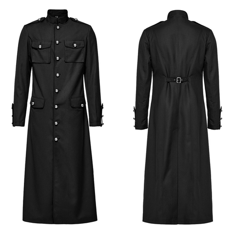 Classic Woven Fabric Black Military Coat for Men.
