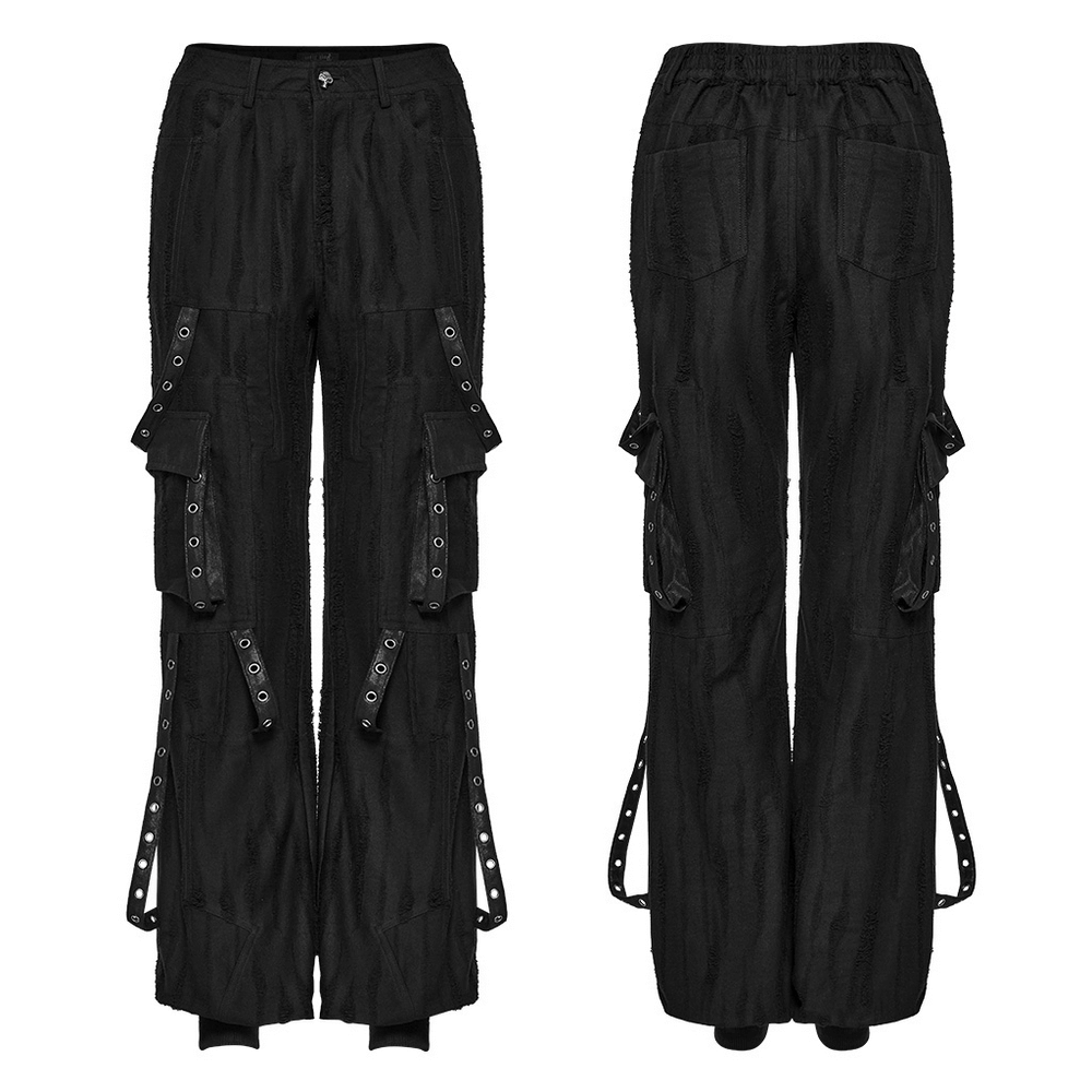 Dark Gothic Fashion: Decayed Textured Pants with O-rings.