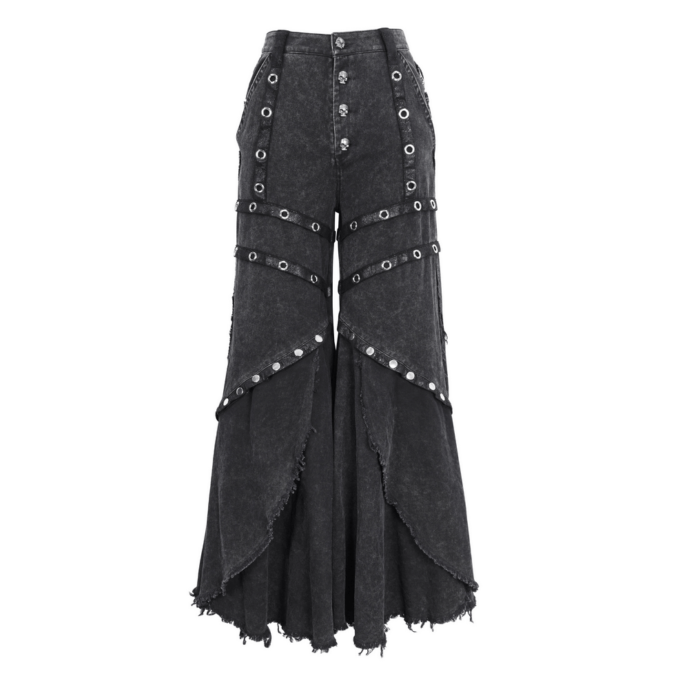 Gothic Female Irregular Flared Pants with Buttons Closure.