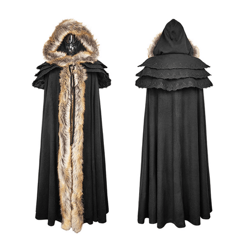 Royal Gothic Wool Collar Long Cloak - Opulent Trim.