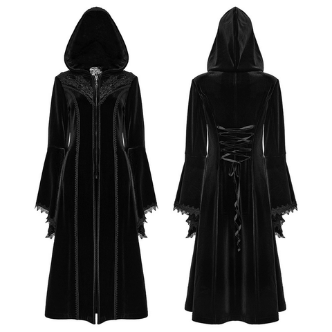 Luxurious Gothic Velvet Hooded Winter Coat - Warm Elegance.