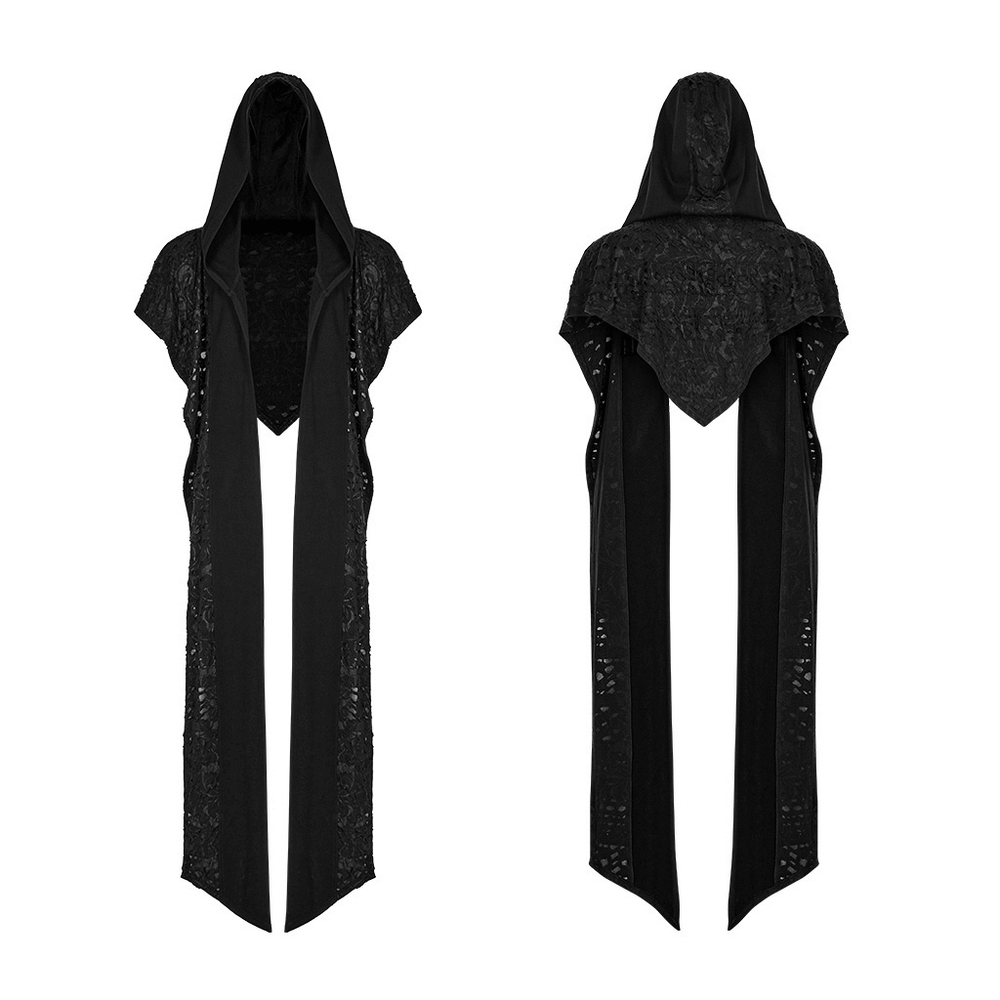 Distressed Knit Hooded Cape - Dark Shrug for Edgy Style.