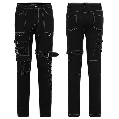 Urban Gothic Punk Straight Long Pants with Strap Details.